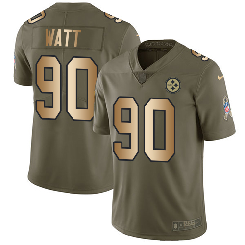 Nike Steelers #90 T. J. Watt Olive/Gold Men's Stitched NFL Limited Salute To Service Jersey